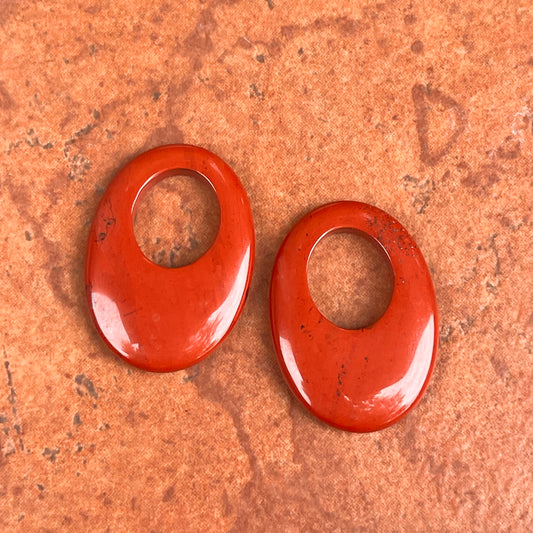 Estate Red Jasper Oval Disc Gemstone Earrings Charms