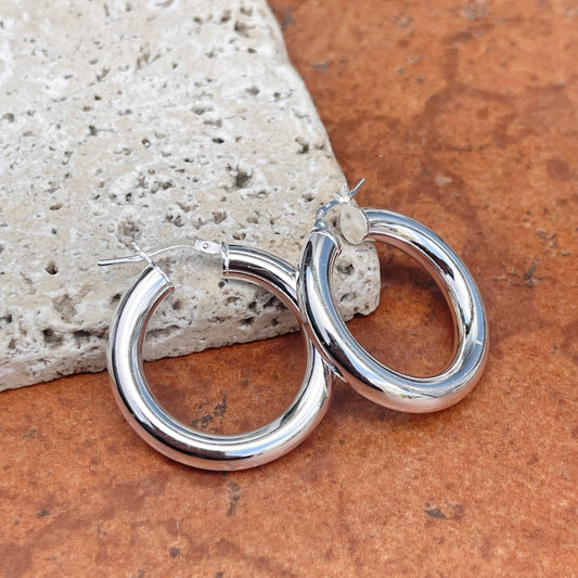 Sterling Silver 5mm Tube Round Hoop Earrings 32mm