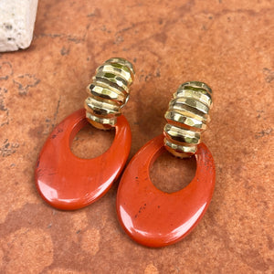 Estate Red Jasper Oval Disc Gemstone Earrings Charms