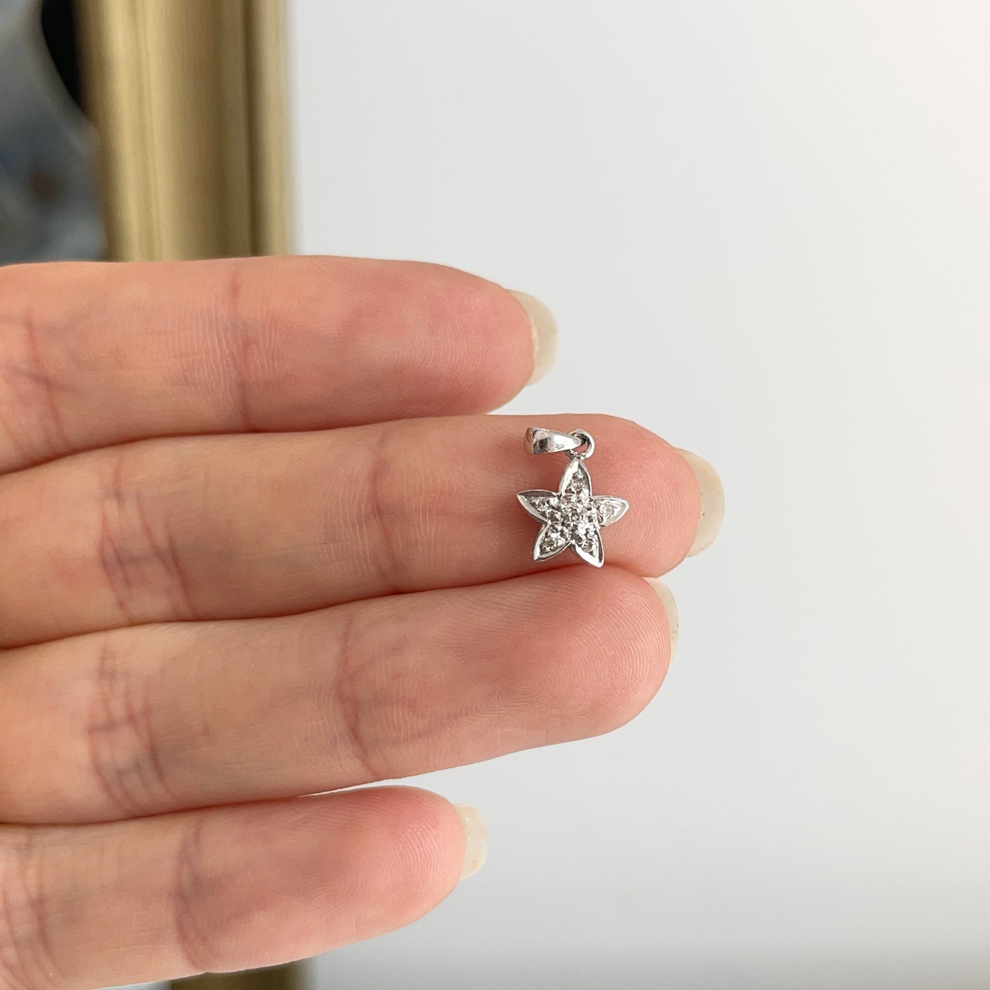 14KT White Gold Pave Diamond Mini Starfish Pendant Charm