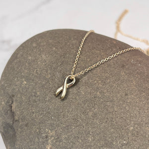 14KT Yellow Gold Cancer Awareness Ribbon Pendant Chain Necklace