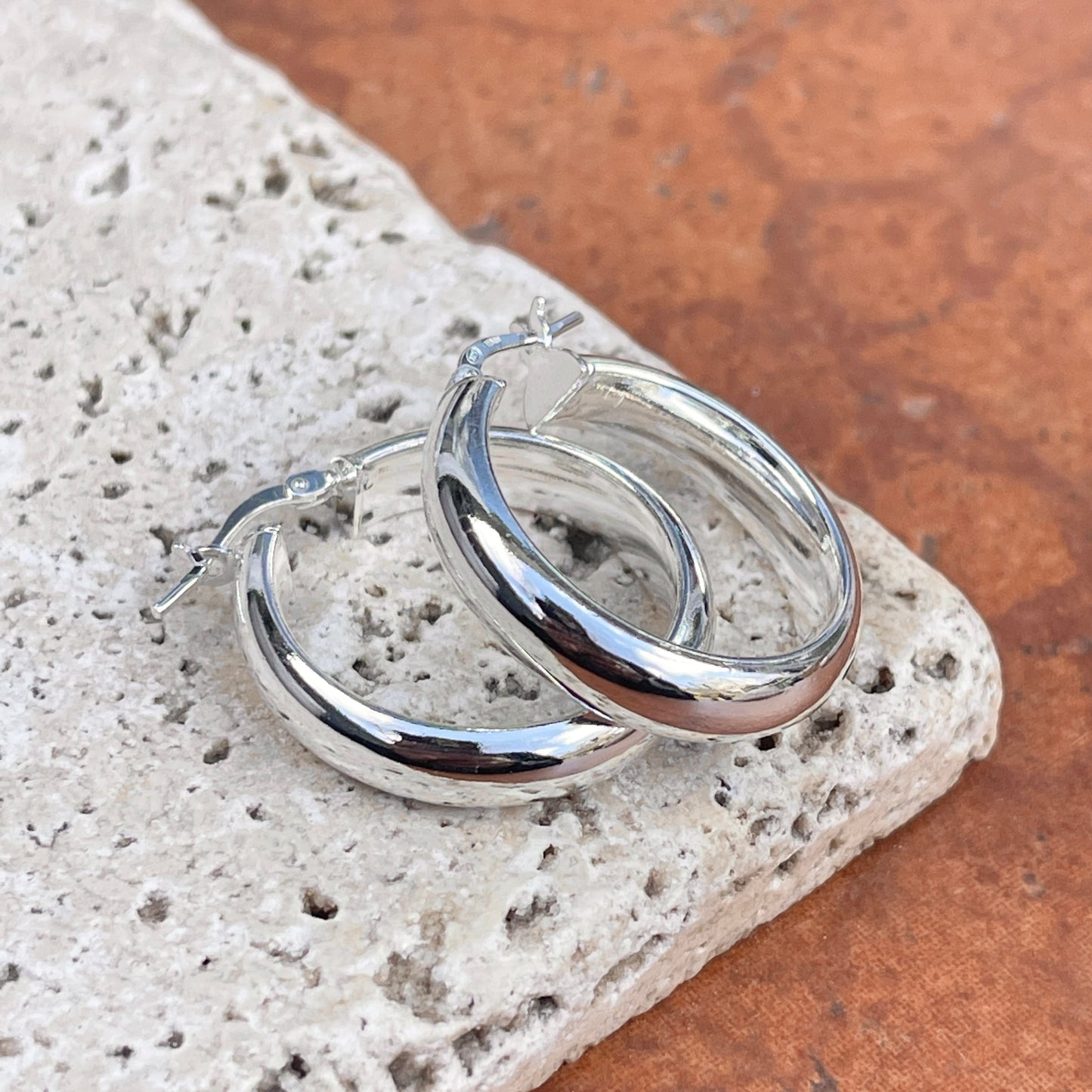 Sterling Silver Half-Round Tube Round Hoop Earrings 28mm