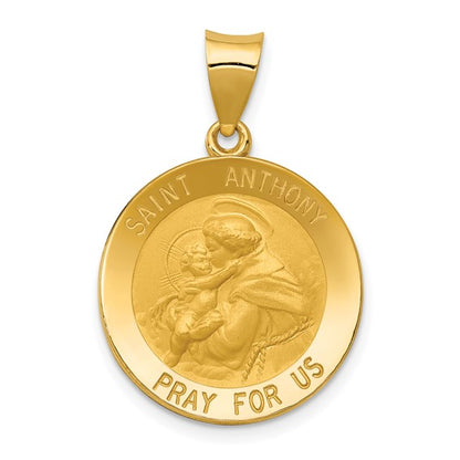 14KT Yellow Gold St Anthony "Pray for Us" Round Medal Pendant 19mm