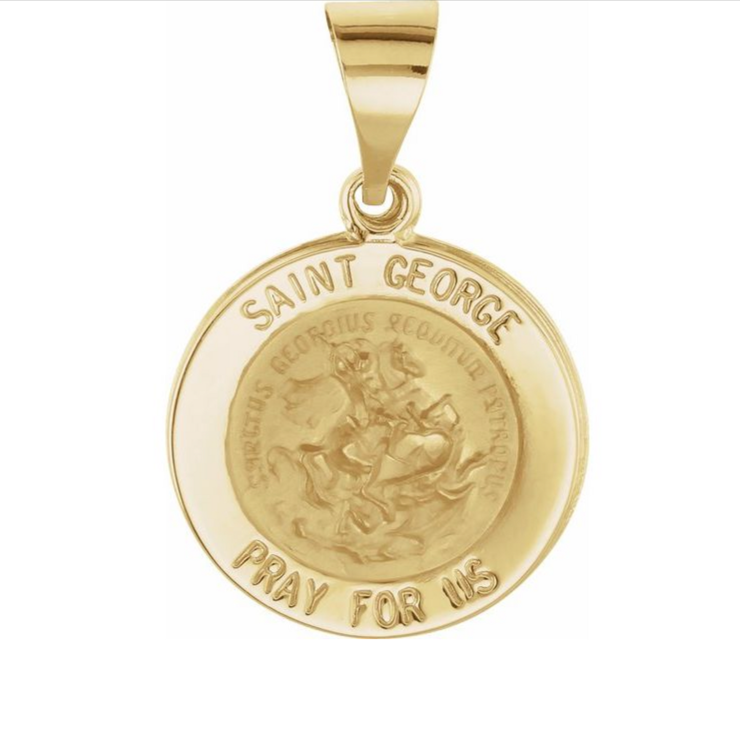14KT Yellow Gold Polished Saint George Round Medal Pendant Charm 15mm