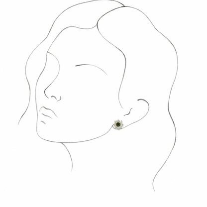 14KT Yellow Gold Green Tourmaline + 3/4 CT Diamond Sunburst Stud Earrings