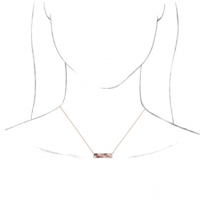 14KT Rose Gold Multi Pink Gemstone + 1/8 CT Diamond Bar Necklace