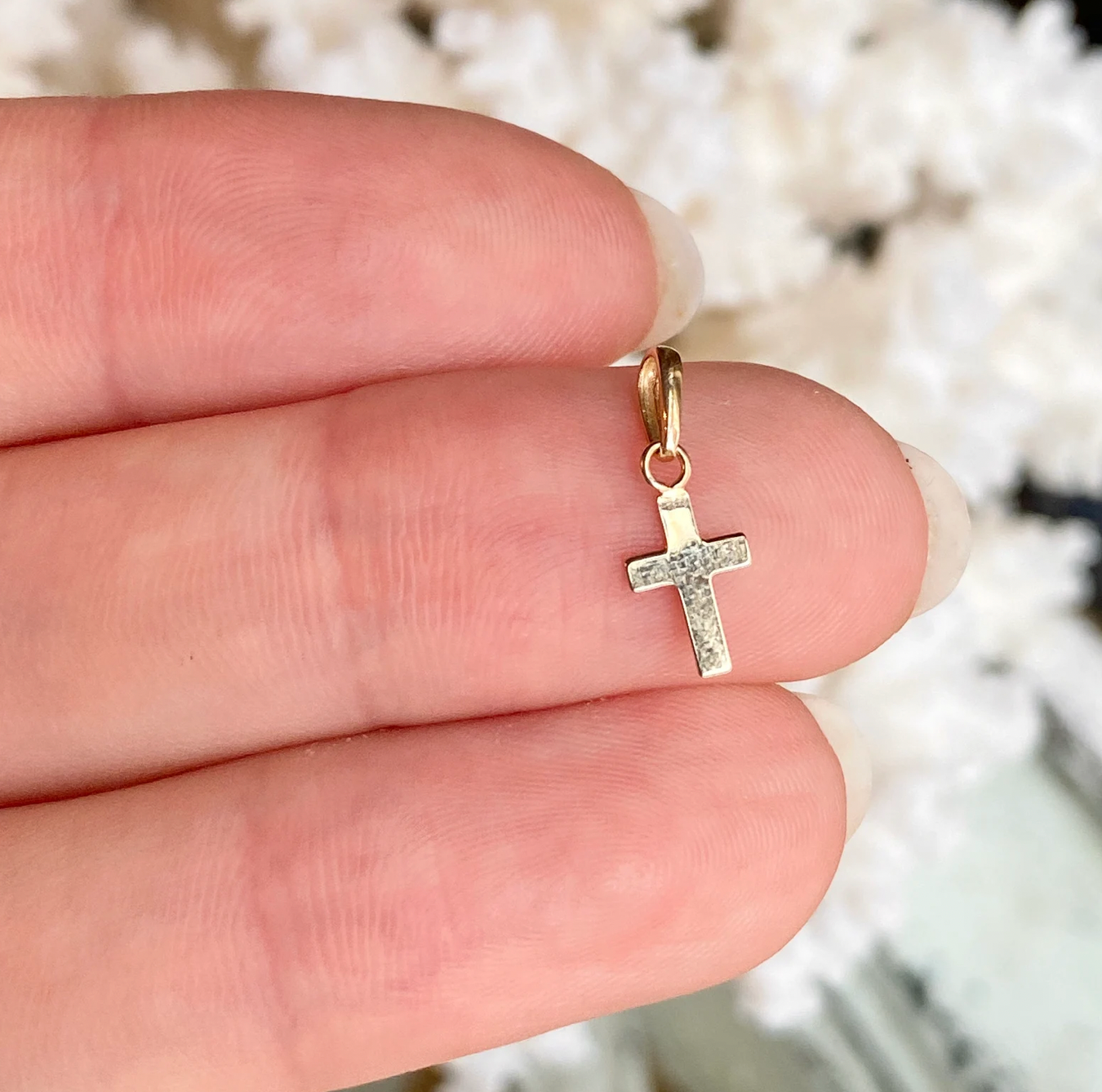 14KT Yellow Gold Mini Cross Pendant Charm 12mm