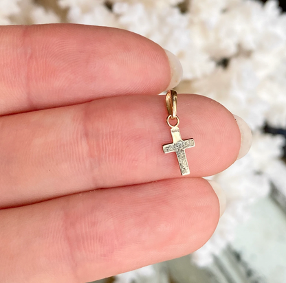 14KT Yellow Gold Mini Cross Pendant Charm 12mm