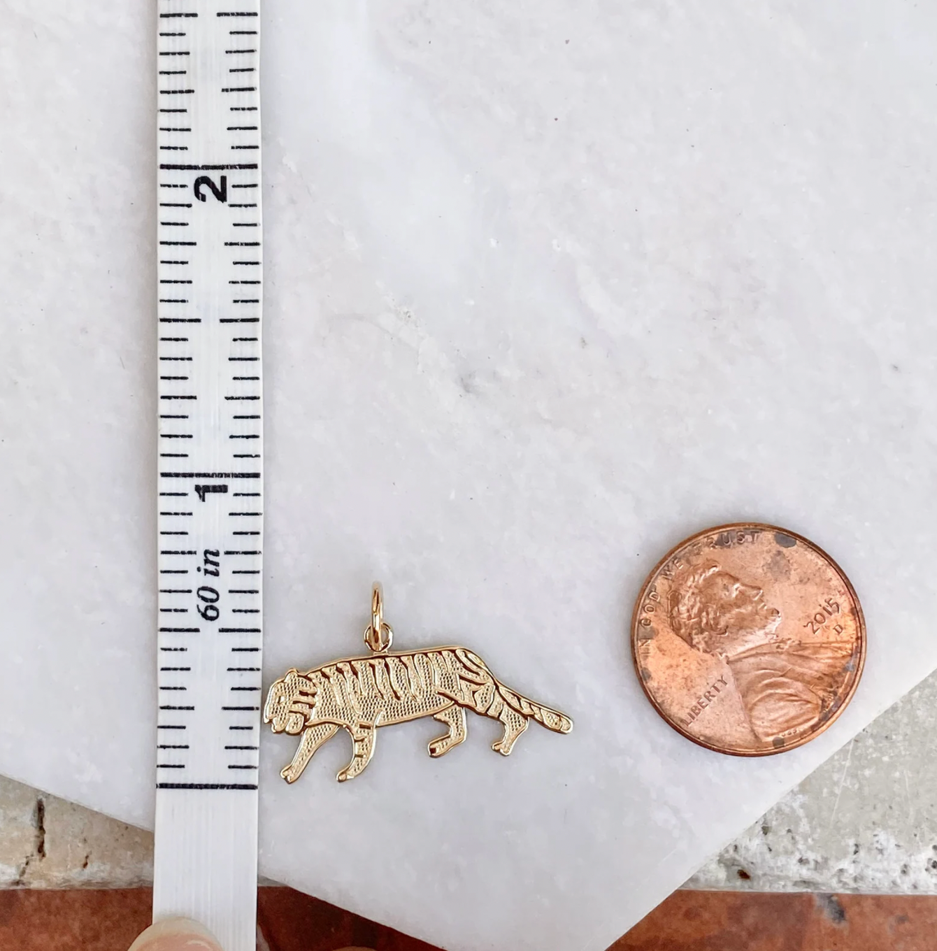 10KT Yellow Gold Prowling Tiger Flat Pendant Charm