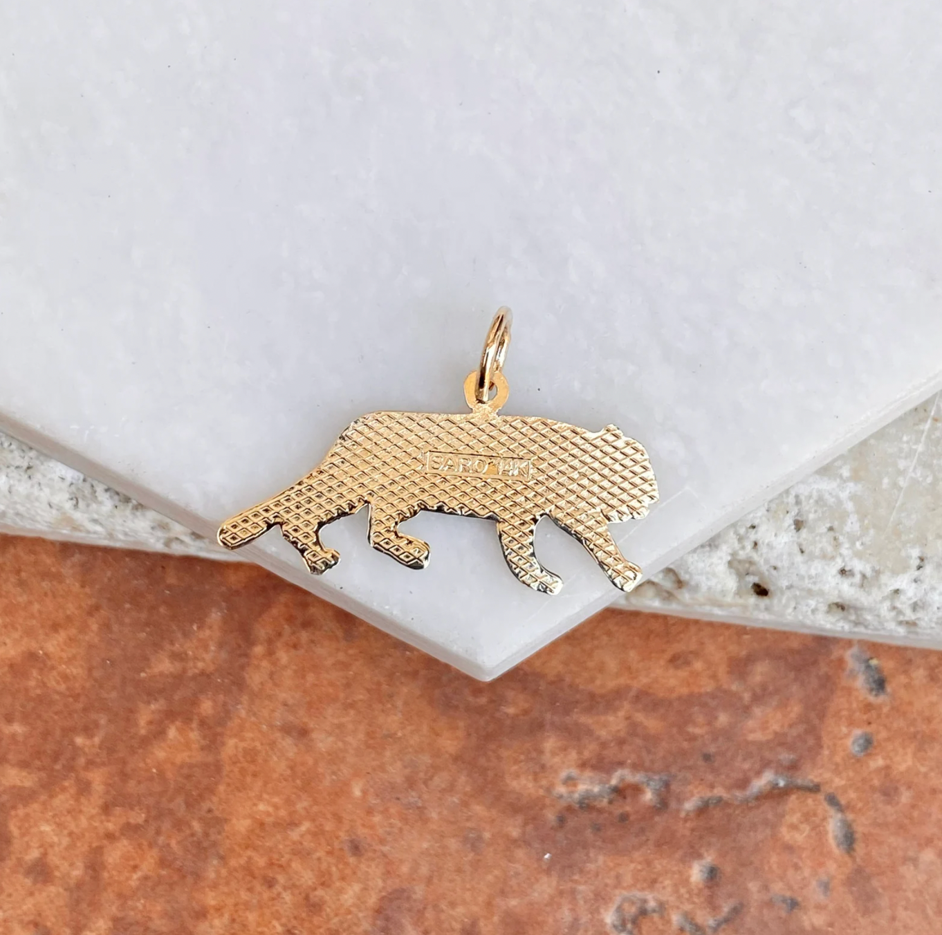 10KT Yellow Gold Prowling Tiger Flat Pendant Charm