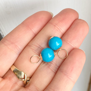 14KT Yellow Gold Turquoise Gemstone Ball Earring Charms