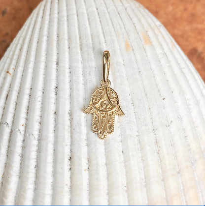 14KT Yellow Gold Filigree Hamsa Mini Pendant Charm