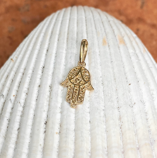 14KT Yellow Gold Filigree Hamsa Mini Pendant Charm