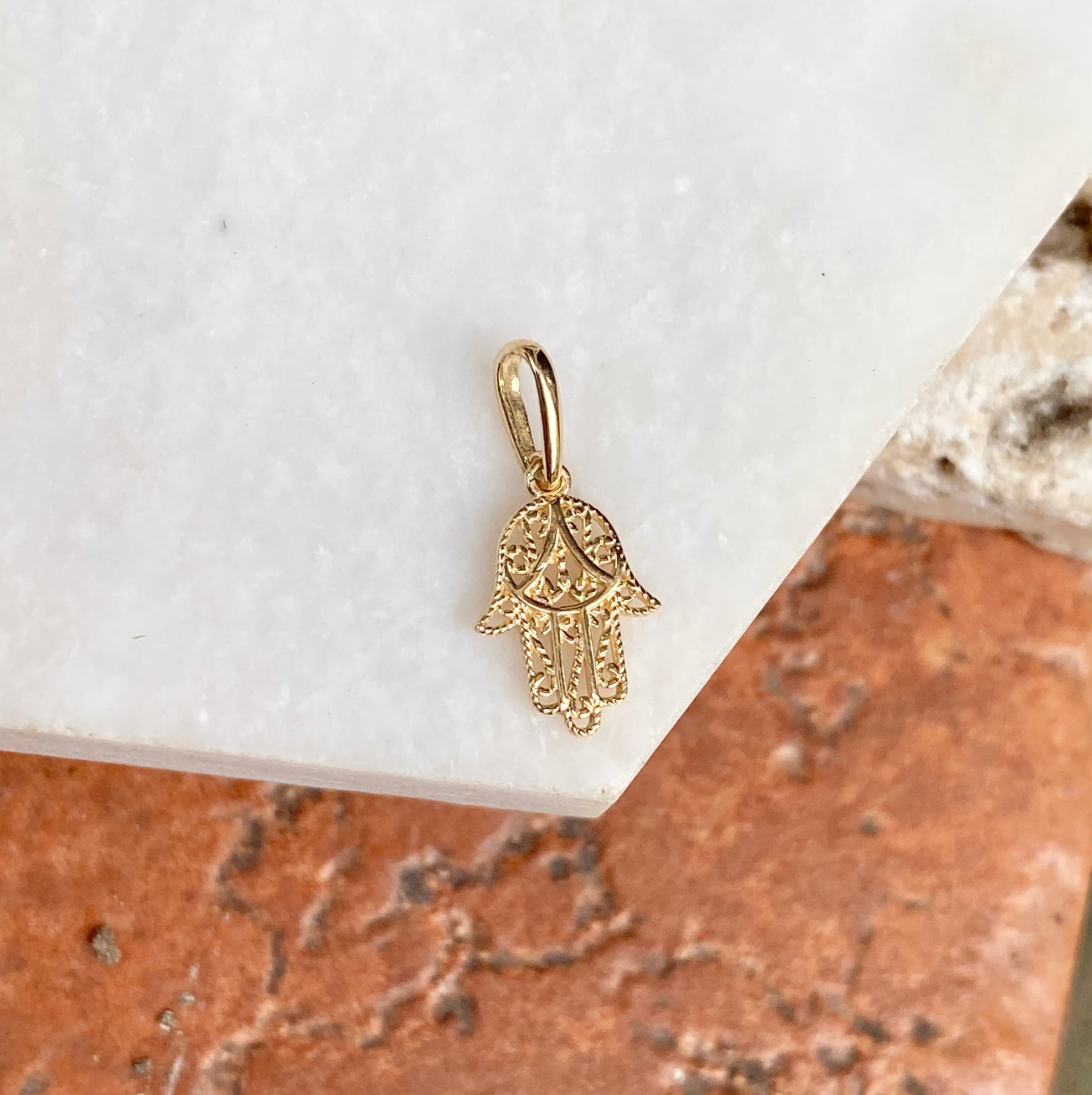 14KT Yellow Gold Filigree Hamsa Mini Pendant Charm