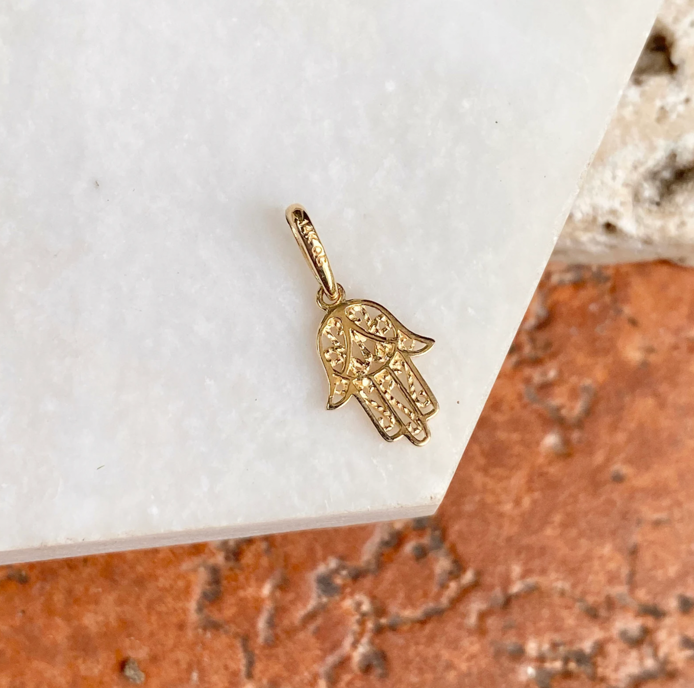 14KT Yellow Gold Filigree Hamsa Mini Pendant Charm