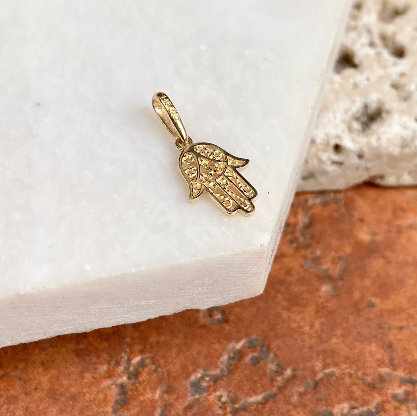 14KT Yellow Gold Filigree Hamsa Mini Pendant Charm