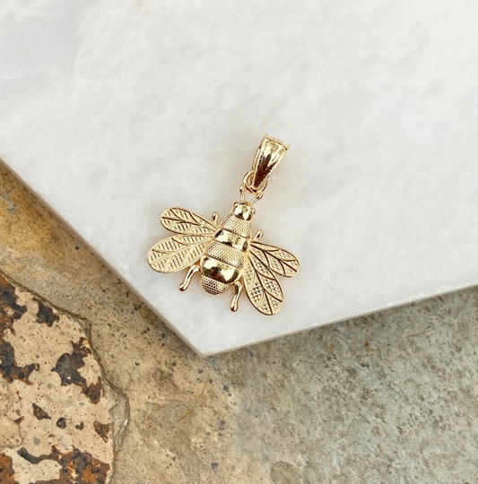 14KT Yellow Gold Detailed Bumble Bee Pendant Charm