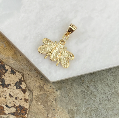 14KT Yellow Gold Detailed Bumble Bee Pendant Charm