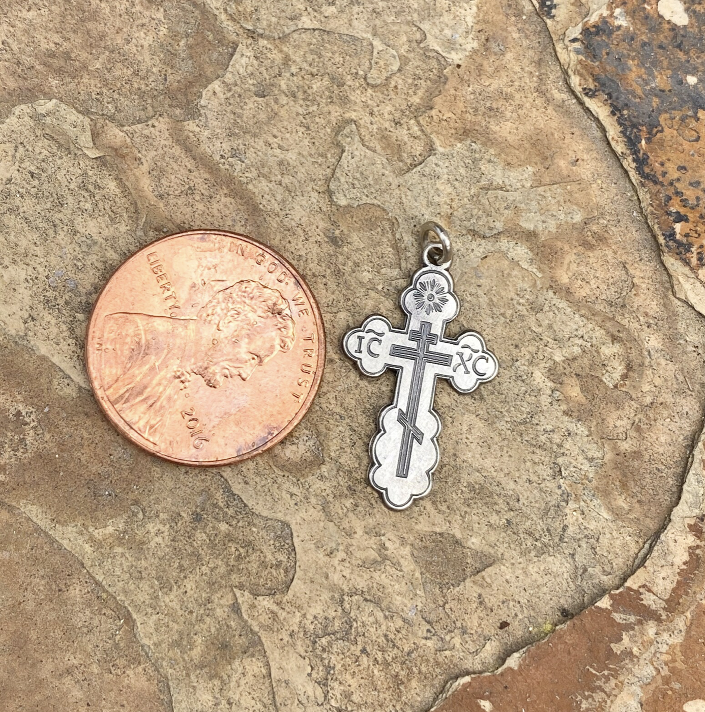Sterling Silver Satin Eastern Orthodox Cross Pendant 20mm LSJ