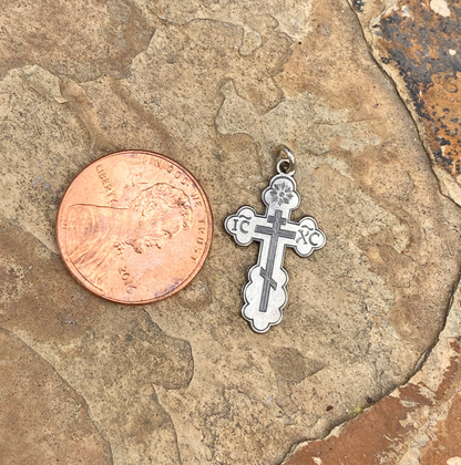 Sterling Silver Satin Eastern Orthodox Cross Pendant 20mm