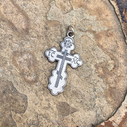 Sterling Silver Satin Eastern Orthodox Cross Pendant 20mm