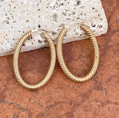 10KT Yellow Gold Twisted Tube Oval Hoop Earrings 39mm