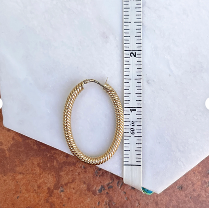 10KT Yellow Gold Twisted Tube Oval Hoop Earrings 39mm