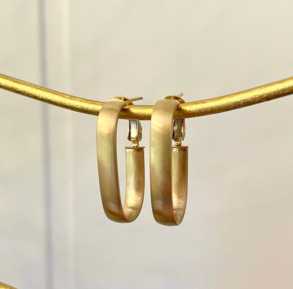 14KT Yellow Gold Matte Oval Hoop Earrings 28mm