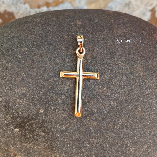 14KT Yellow Gold Simple Cross Pendant Charm 25mm