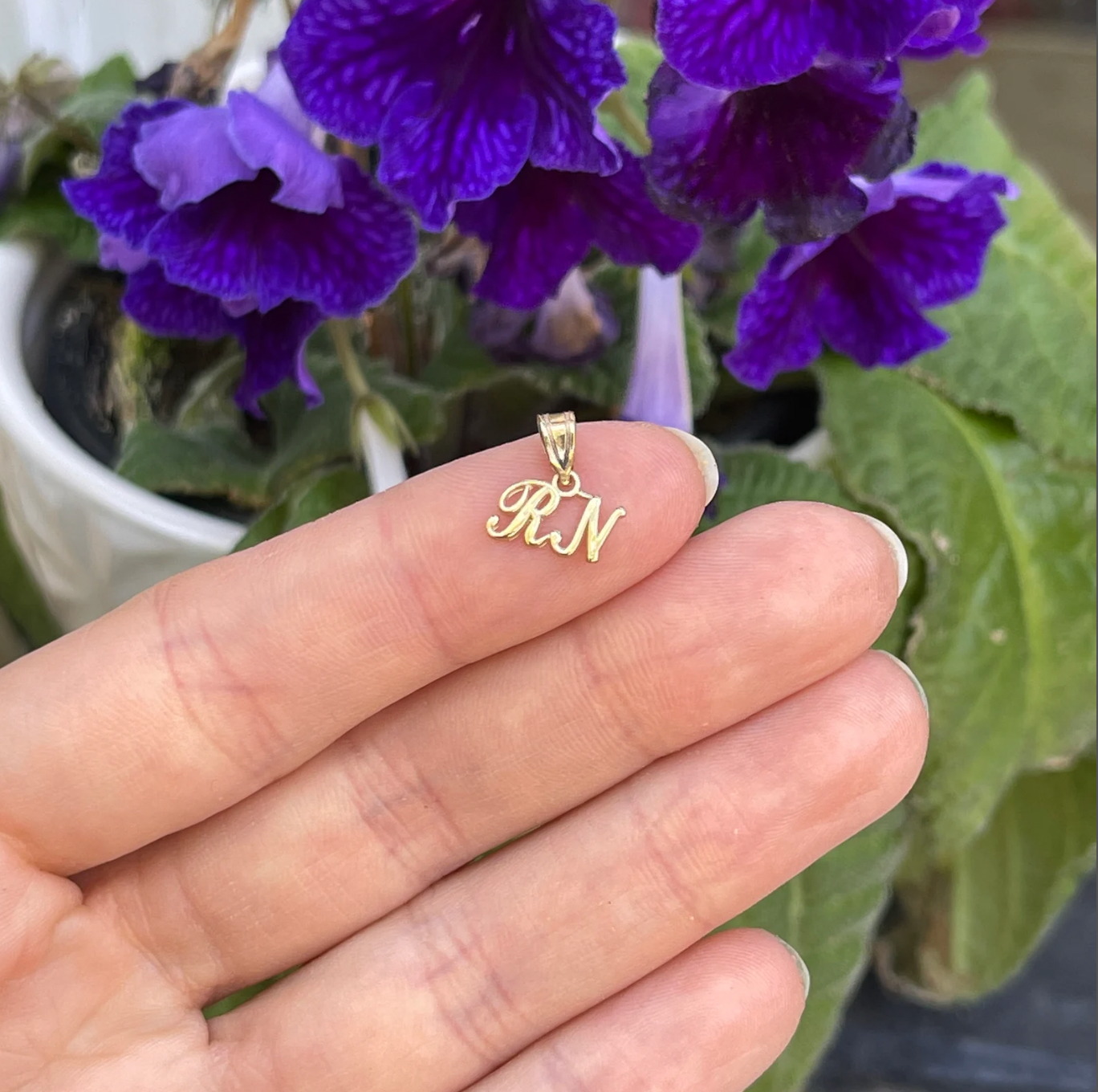 10KT Yellow Gold Mini RN Script Pendant Charm