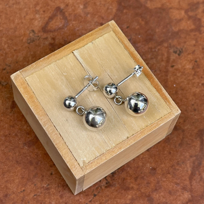Sterling Silver Double Ball Post Dangle Earrings