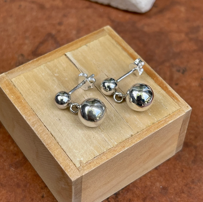 Sterling Silver Double Ball Post Dangle Earrings