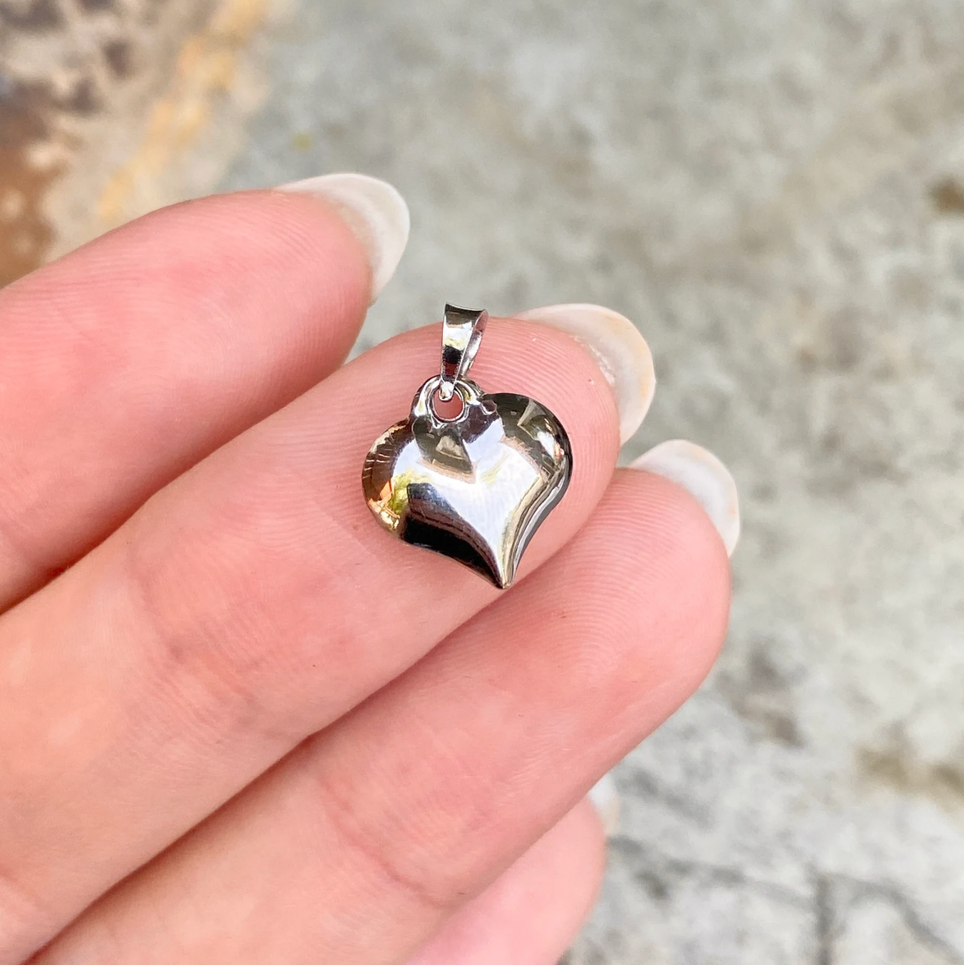 14KT White Gold 3D Puffed Heart Pendant Charm
