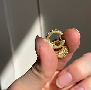 Estate 18KT Yellow Gold Byzantine Diamond Huggie Hoop Earrings