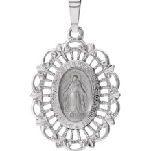 Load image into Gallery viewer, 14KT White Gold Oval Filigree Miraculous Medal Pendant 22mm