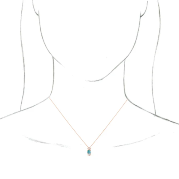 14KT Rose Gold Round Blue Zircon + Baguette Diamond Necklace