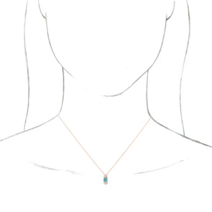 14KT Rose Gold Round Blue Zircon + Baguette Diamond Necklace
