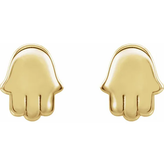 14KT Yellow Gold Polished Mini Hamsa Stud Earrings