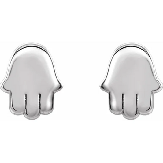 14KT White Gold Polished Mini Hamsa Stud Earrings