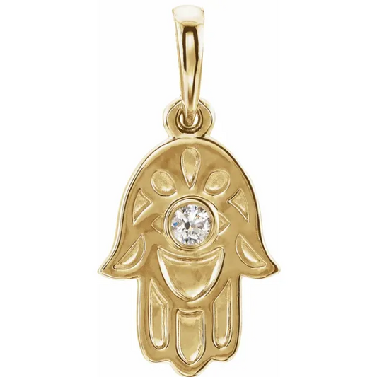 14KT Yellow Gold .03 CT Diamond Hamsa Pendant