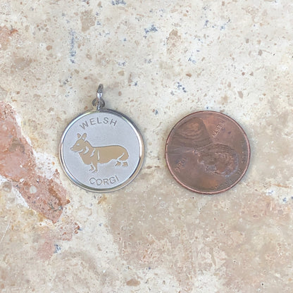 Sterling Silver Welsh Corgi Pendant Charm Satin Disc, Sterling Silver Welsh Corgi Pendant Charm Satin Disc - Legacy Saint Jewelry