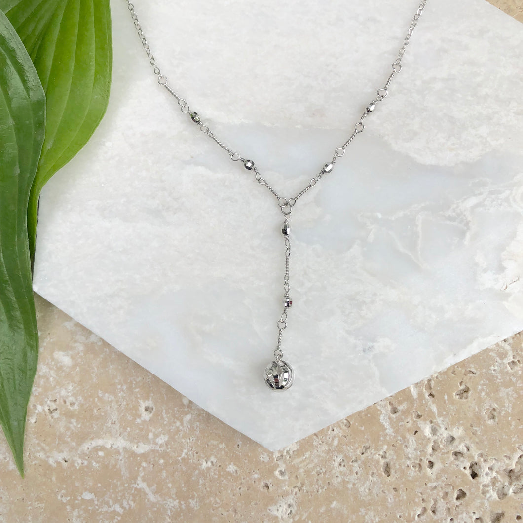 10KT White Gold Sparkle Ball Link Lariat Chain Necklace, 10KT White Gold Sparkle Ball Link Lariat Chain Necklace - Legacy Saint Jewelry