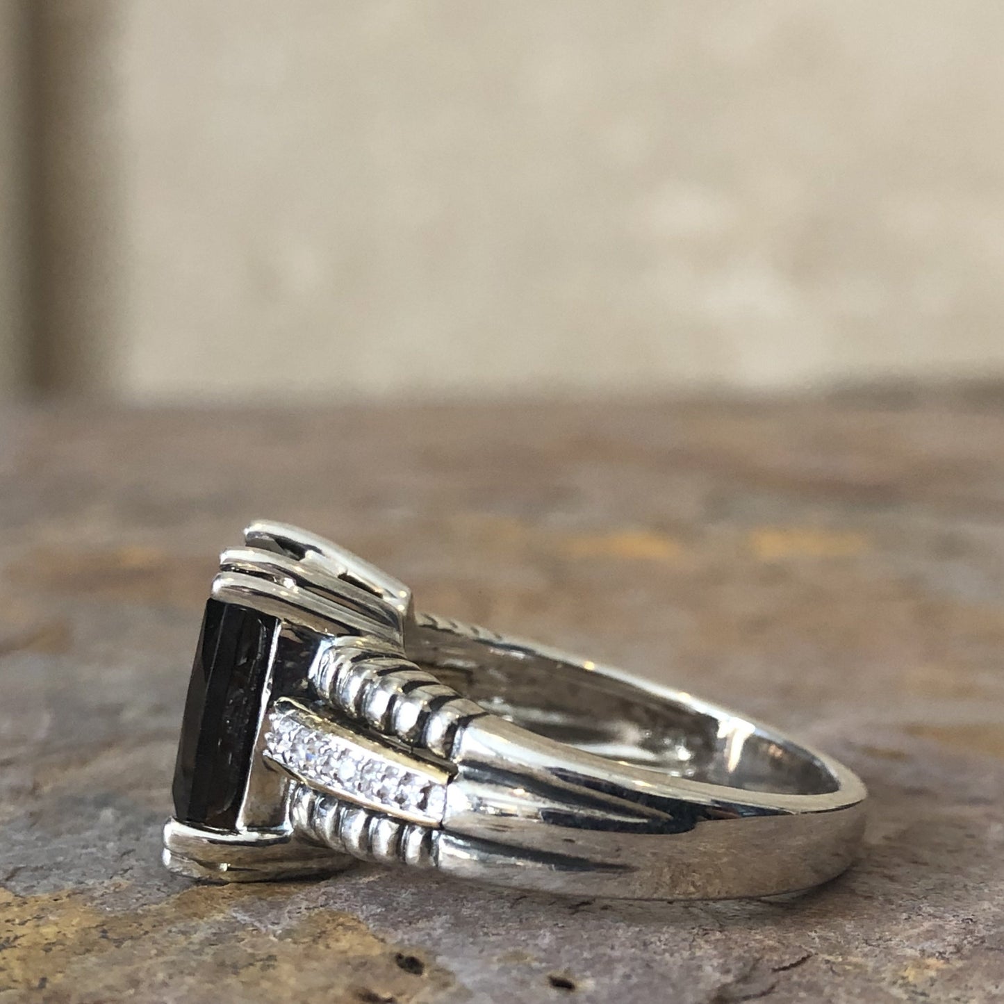 14KT Yellow Gold + Sterling Silver Smokey Quartz + Diamond Ring Size 6, 14KT Yellow Gold + Sterling Silver Smokey Quartz + Diamond Ring Size 6 - Legacy Saint Jewelry