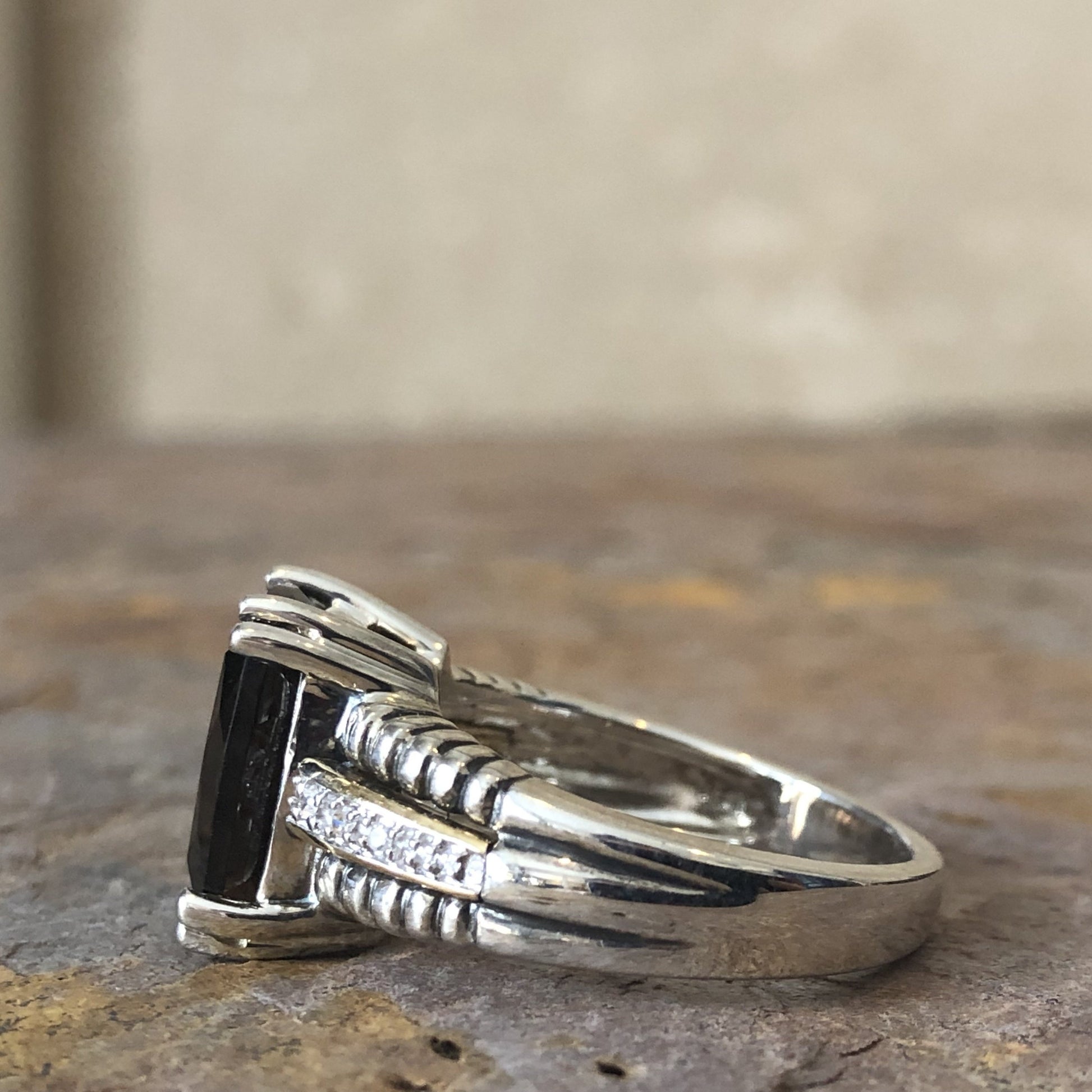 14KT Yellow Gold + Sterling Silver Smokey Quartz + Diamond Ring Size 6, 14KT Yellow Gold + Sterling Silver Smokey Quartz + Diamond Ring Size 6 - Legacy Saint Jewelry