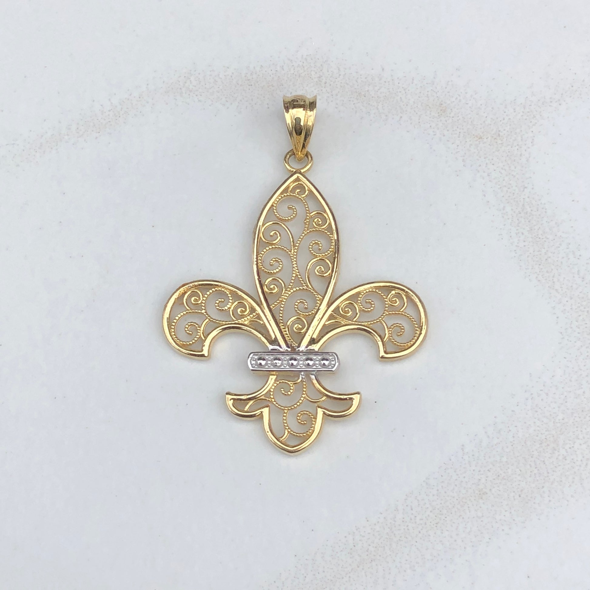 14KT Yellow Gold Filigree Fleur de Lis Pendant Charm – LSJ