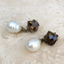 Load image into Gallery viewer, Sterling Silver Paspaley South Sea Pearl + Smokey Quartz Earrings, Sterling Silver Paspaley South Sea Pearl + Smokey Quartz Earrings - Legacy Saint Jewelry