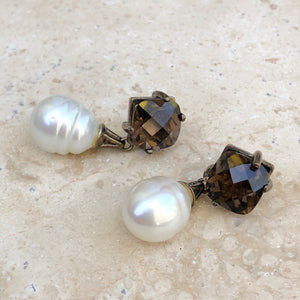 Sterling Silver Paspaley South Sea Pearl + Smokey Quartz Earrings, Sterling Silver Paspaley South Sea Pearl + Smokey Quartz Earrings - Legacy Saint Jewelry