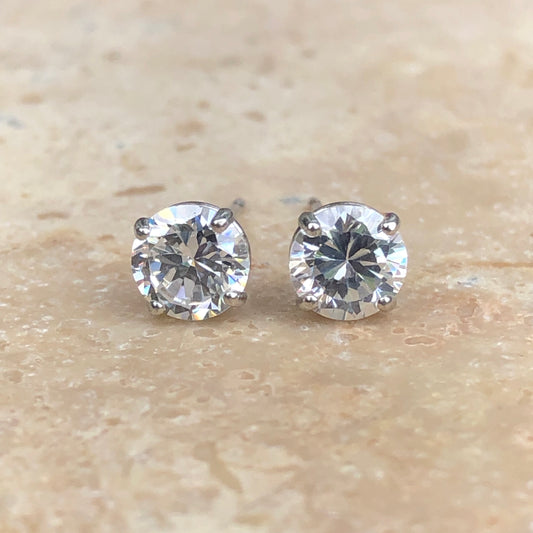 14KT White Gold Round CZ Stud Post Earrings, 14KT White Gold Round CZ Stud Post Earrings - Legacy Saint Jewelry