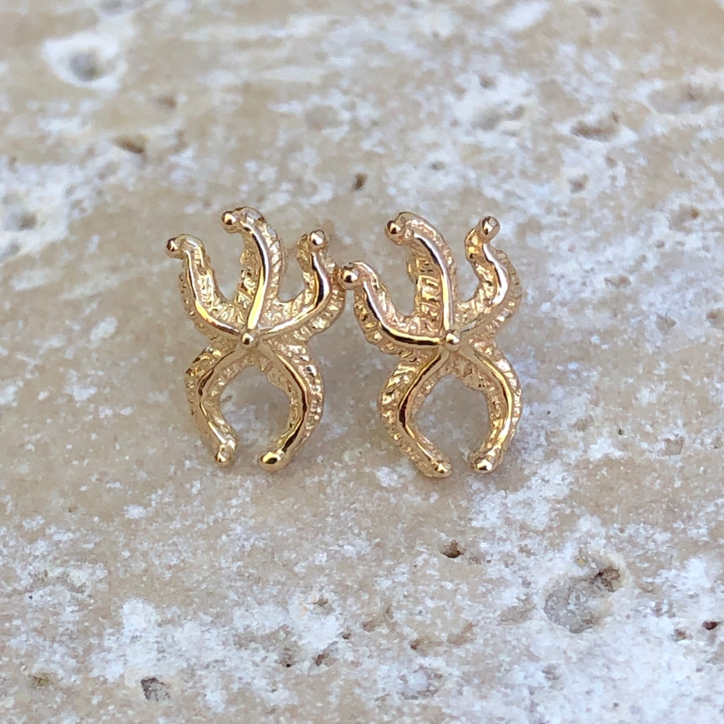 14KT Yellow Gold Mini Starfish Post Earrings, 14KT Yellow Gold Mini Starfish Post Earrings - Legacy Saint Jewelry