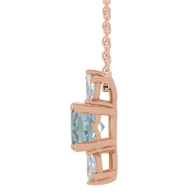 14KT Rose Gold Blue Aquamarine + Marquise Diamond Pendant Necklace, 14KT Rose Gold Blue Aquamarine + Marquise Diamond Pendant Necklace - Legacy Saint Jewelry